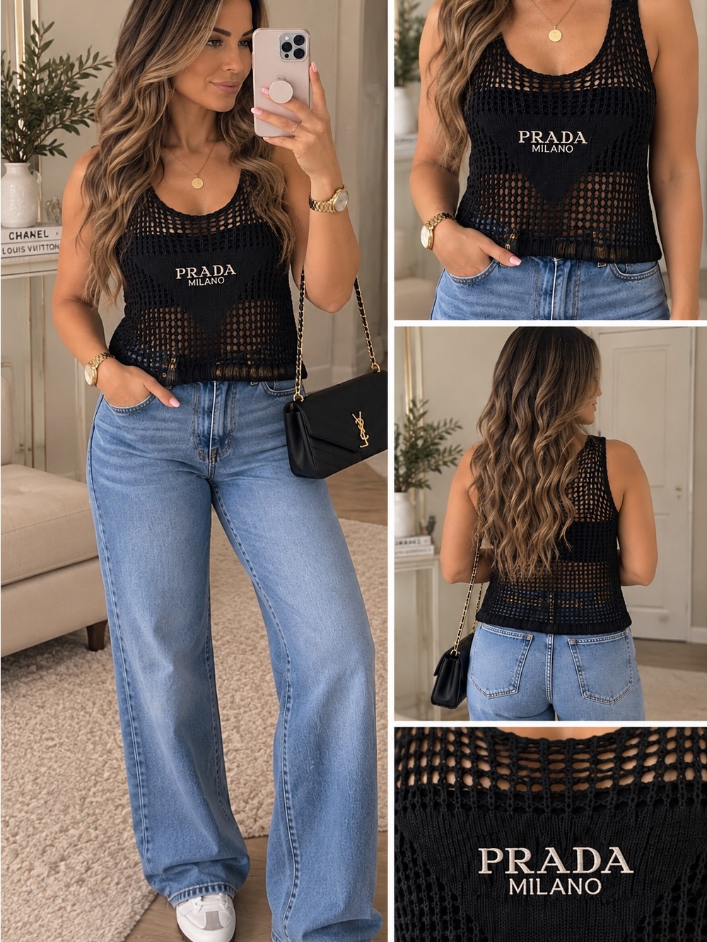 Black Open-Knit Tank Top - Picture 3 of 5